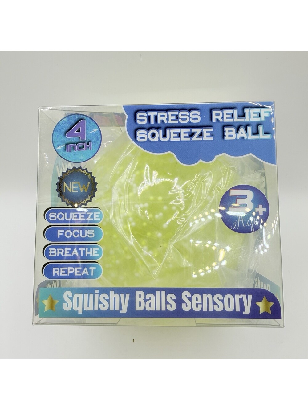 Viral Squishy 4 Round Orby Filled Stress Relief Squeeze Ball Yellow New w/ Box